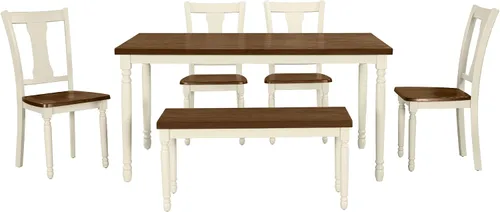 Miniatura 9 de LUMISOL Juego de mesa de comedor de 6 piezas con banco, juego de mesa de cocina rectangular de granja para comedor, mesa de comedor y juego de 4