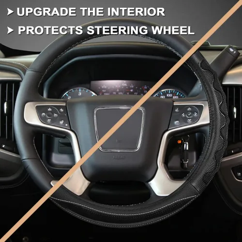 Miniatura 4 de Cubierta de volante GIANT PANDA para GMC Sierra Acadia Terrain Yukon (3D Honeycomb-Negro-Tamaño estándar)