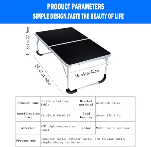 Miniatura 2 de Mesa plegable portátil – Pequeña mesa plegable al aire libre, adecuada para viajes, camping, playa, barbacoa, picnic, fiesta, patio (negro)