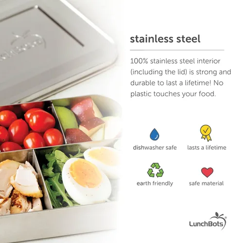 Miniatura 3 de LunchBots Medium Uno - Recipiente para sándwiches de acero inoxidable, diseño abierto para envolturas, ensaladas o comidas pequeñas, ecológico, apto