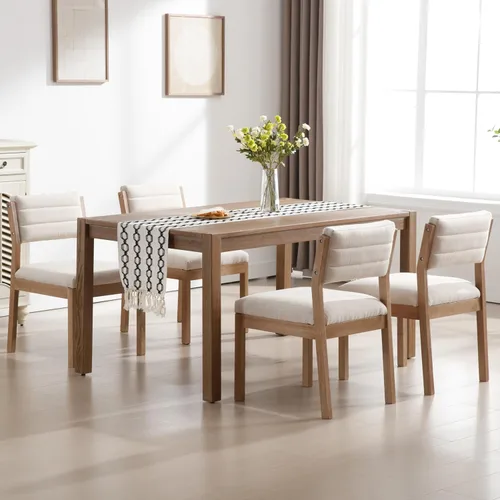 Miniatura 6 de RIVOVA Juego de 2 sillas de comedor de lino, cómodas sillas de cocina tapizadas con patas de madera, sillas de cocina modernas de mediados de siglo
