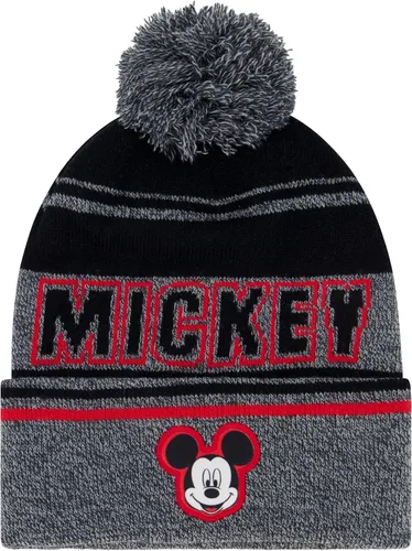 Miniatura 3 de Concept One Disney - Conjunto de gorro y guantes de Mickey Mouse, gorro de invierno de punto con puños para niños con pompón y guantes a juego