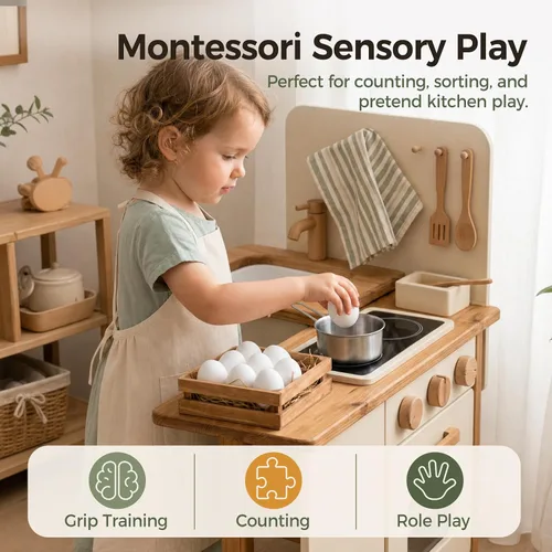 Miniatura 6 de SallyFashion Huevos falsos de madera para cajas de anidación, 9 huevos de Pascua blancos para manualidades, accesorios de cocina para niños pequeños