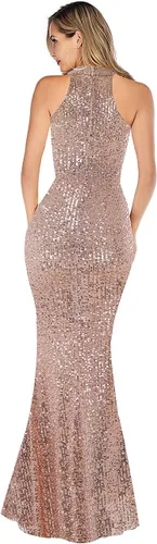 Miniatura 3 de A ARFAR Vestido de fiesta de noche para mujer, vestido sin mangas con lentejuelas, cuello halter, vestido largo formal, vestidos de fiesta