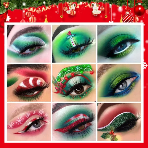 Miniatura 5 de Paleta de sombras de ojos verdes de maquillaje de Navidad, paleta de sombras de ojos verde bosque cromado, sombra de ojos verde azulado, dorado