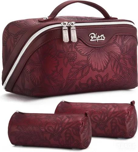 BOYATU Bolsas de Maquillaje de Viaje Organizador de Cosméticos: Juego de 3 Bolsas de Maquillaje de Gran Capacidad - Bolsas de Aseo de Cuero PU para