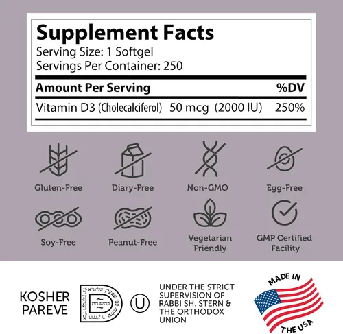Miniatura 2 de Zahler - Cápsulas blandas avanzadas de vitamina D3 de 2000 UI (250 unidades) Kosher Vitamina D apta para vegetarianos para apoyo inmunológico