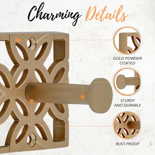 Miniatura 4 de Autumn Alley Dos Ganchos Dorados, Gancho para Toallas de Baño, Gancho para Bata Montado en la Pared - Ganchos Decorativos de Pared para Toalla