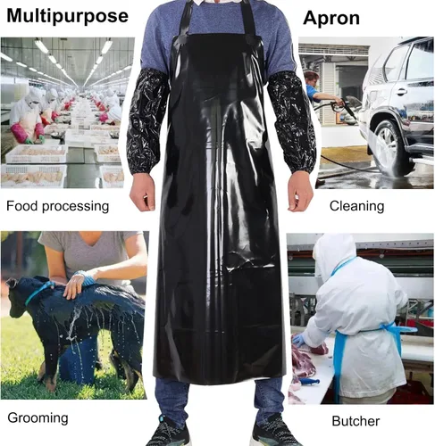 Miniatura 5 de ELEBOX Delantal impermeable a prueba de aceite delantal utilitario delantal resistente a productos químicos con manga delantal de trabajo ultra Negro