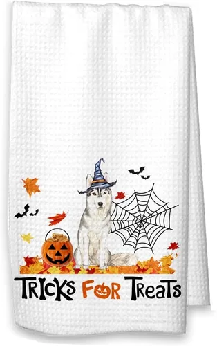 Miniatura 5 de Studio 9Thirty3 Tricks for Treats Husky - Toalla de cocina de Halloween, decoración de otoño husky para mamá, regalo de anfitriona