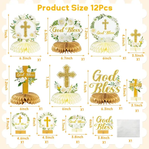 Miniatura 2 de ANGOLIO Centros de mesa florales de panal en oro blanco - 12 piezas, decoración de romero verde para bautizo, centro de mesa para baby shower