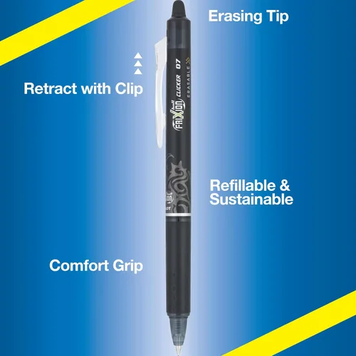 Miniatura 5 de Pilot FriXion Clicker - Bolígrafos de gel retráctiles borrables, 0.7 mm, punta fina (paquete de 6, negro/azul)