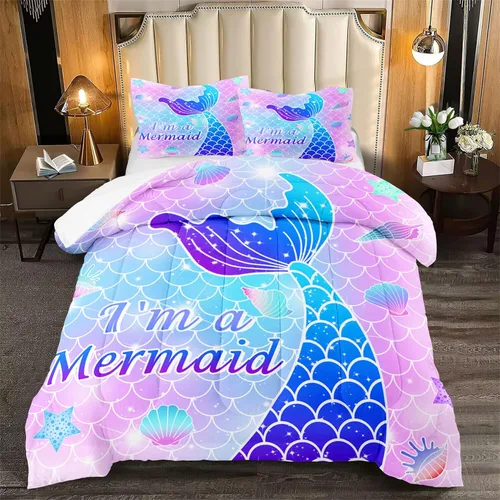 Miniatura 14 de Juego de ropa de cama de tamaño individual, edredón de gatos de dibujos animados para niñas, niños y adolescentes, juego de edredón azul