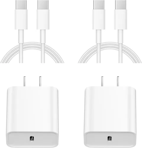 WOCORUO Cargador para iPhone 15 de carga rápida, paquete de 2 adaptadores de cargador de pared USB C de 20 W con cable de carga rápida tipo C de 6