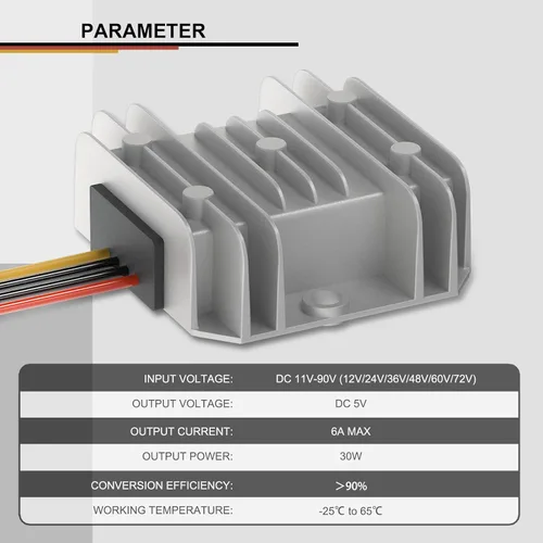 Miniatura 4 de DROK Convertidor impermeable de CC a CC Buck - Convertidor reductor de 11-90V a 5V 6A Regulador de voltaje, fuente de alimentación de 12 V, 24 V, 36