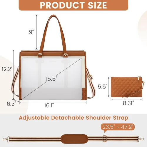 Miniatura 3 de LOVEVOOK Bolsa para Laptop para Mujeres de 15.6 pulgadas Bolsa Tote de Lona para Laptop, Bolsa de Trabajo de Gran Capacidad con Cartera de Mano