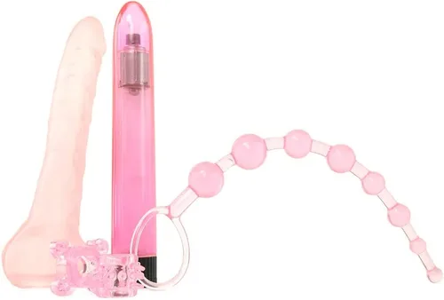 CalExotics Starter Lovers Kit - Juguetes sexuales para adultos para parejas - Vibrador impermeable con cuentas anales de manga y anillo de mejora -