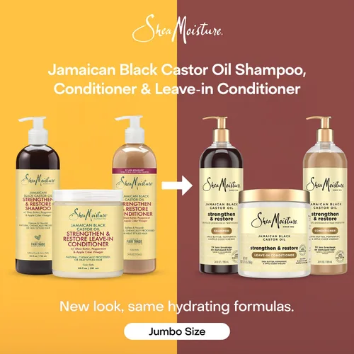 Miniatura 8 de SheaMoisture Aceite de Ricino Negro Jamaicano Champú Reparador para Fortalecer y Restaurar el Cabello, Acondicionador + Acondicionador sin Enjuague