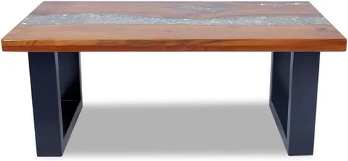 Miniatura 9 de vidaXL Mesa de centro de madera maciza de teca y mango hecha a mano con decoración de resina transparente, estilo industrial, multicolor, 39.4 x