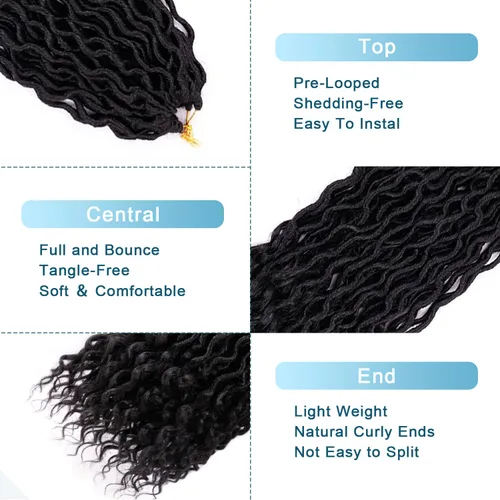 Miniatura 3 de Goddess Locs - 8 paquetes de 12 pulgadas de cabello rizado sintético de ganchillo para mujeres negras, cabello rizado pre-enlazado, extensiones de 1b