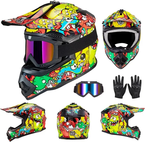 Miniatura 2 de VCOROS - Casco para niños y jóvenes, bicicleta de tierra, motocross, calle, todoterreno, BMX, MX, cuatrimoto, bicicleta de tierra, motocicleta