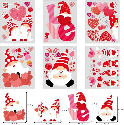 Miniatura 2 de CCINEE Adhesivo de ventana para el día de San Valentín, 6 hojas de calcomanías para ventana de gnomo, elfo, corazón, para San Valentín, boda