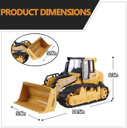 Miniatura 6 de Bulldozer RC, camión de construcción de control remoto de 10 canales, cargador rc, juguetes de juego RC para niños, con luces y sonido, tractor tipo