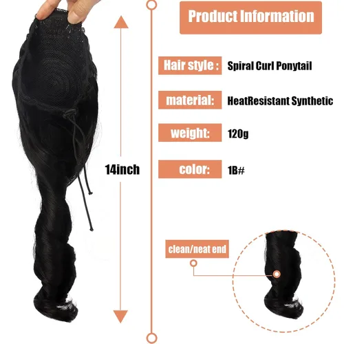 Miniatura 7 de KRSI Extensión de cola de caballo corta con cordón de 14 pulgadas para mujeres negras, cabello negro rizado, cola de caballo ondulada, piezas