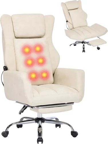 Miniatura 10 de DYHOME Silla de oficina de cuero negro con masaje y reposapiés, sillas de escritorio de trabajo resistentes, sillas de escritorio ergonómicas