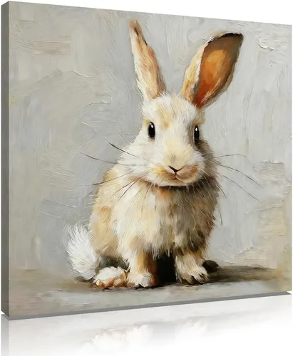 Miniatura 2 de Lienzo enmarcado vintage para pared, diseño de conejo, conejo, póster para decoración del hogar y Pascua, 13.5 x 13.5 pulgadas Granero rústico