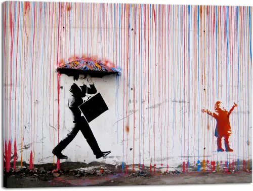Miniatura 8 de Wieco Art Banksy Lluvia o Graffiti Colorido Callejero Famoso Pinturas en Lienzo Arte de Pared Moderno Inspirador Imágenes de Amor en Gris Impresión