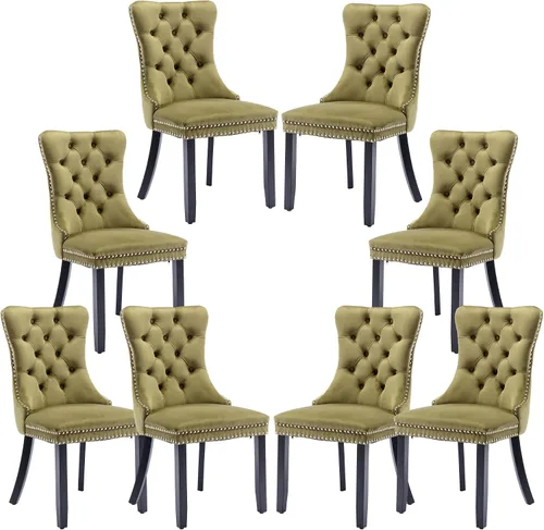 Miniatura 86 de Silla de comedor copetuda moderna de terciopelo para comedor, sillas de comedor tapizadas con remache de clavo, anillo trasero para cocina, comedor