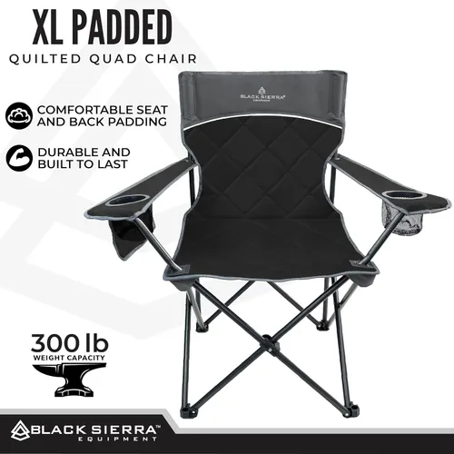 Miniatura 4 de Black Sierra - Silla de camping acolchada acolchada, asiento de descanso de gran tamaño resistente para exteriores soporta 300 libras, portátil