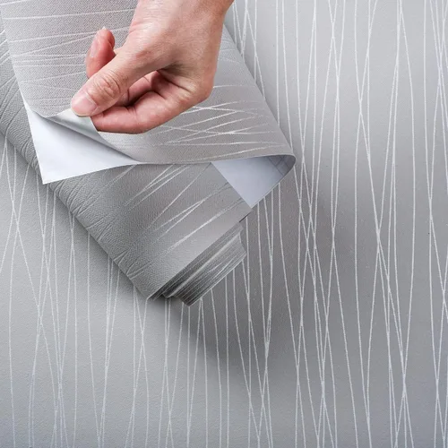 Miniatura 7 de Kmiles Papel tapiz gris plateado, 20.8 x 393 pulgadas, papel pintado moderno no tejido con impresión 3D (flor)