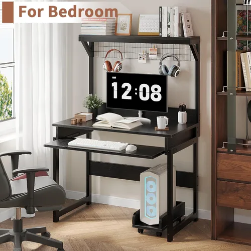 Miniatura 2 de ALISENED Escritorio pequeño para computadora de 31.5" con estante superior, escritorio de oficina, mesa de estudio, escritorio de escritura