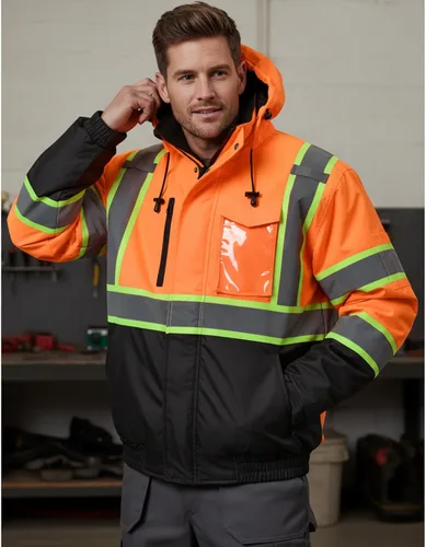 Miniatura 13 de sesafety Chaqueta reflectante para hombre, chaquetas de alta visibilidad, chaquetas de seguridad para hombre, chaquetas de bomber de construcción