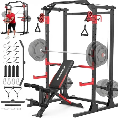 Miniatura 9 de OPPSDECOR Power Cage, 2000LBS Squat Rack with Dual Pulley Cable Crossover System, Multifunctional Power Rack with More Training Attachments for Home