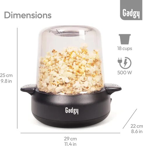 Miniatura 5 de Máquina de palomitas de maíz Gadgy – Máquina eléctrica de aceite caliente de 500W con placa antiadherente, tapa y agitador – Gran popper de 24 tazas