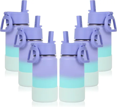 Miniatura 20 de Volhoply Botella de agua de acero inoxidable aislada de 14 onzas con tapa de pajita y funda de silicona, sin BPA, fácil de usar para niños y niñas