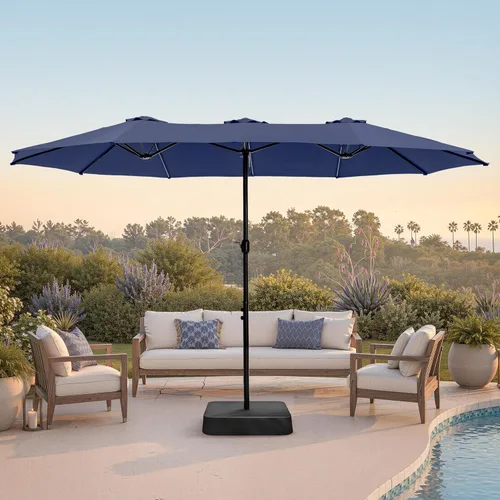 Miniatura 14 de PHI VILLA Sombrilla grande de 15 pies para patio con base incluida, sombrilla de doble cara rectangular para exteriores de gran tamaño con soporte
