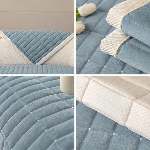 Miniatura 7 de vctops Funda de sofá acolchada de terciopelo con diseño de cuadros supersuave y antideslizante para sofá seccional, funda de sofá de estilo granja