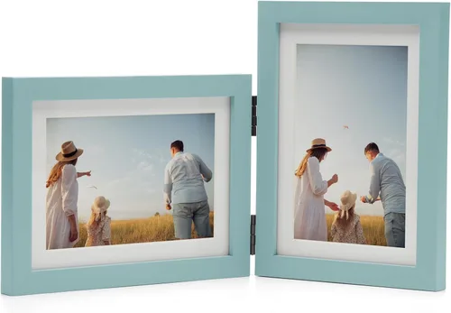 Miniatura 22 de Marcos de Fotos Dobles 4x4 con Bisagras Plegables en Negro para Colgar en la Pared o Poner en Mesa, Hechos de Madera de Pino con Vidrio Real P-44 *