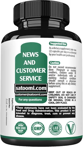 Miniatura 8 de Satoomi Suplemento de melena de león con ginkgo biloba, 60 cápsulas, extra fuerte para una mente reparadora, salud cerebral, sistema inmunológico