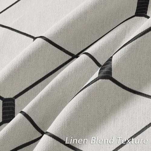 Miniatura 4 de Cortinas oscurecedoras de habitación con patrón geométrico negro de 80 pulgadas de largo para sala de estar, juego de 2 paneles, decoración clásica
