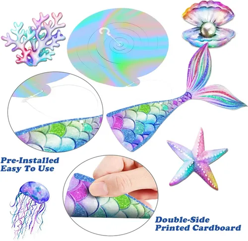 Miniatura 7 de 30 piezas de remolinos colgantes de sirena, decoraciones de fiesta de sirenas, suministros de fiesta de sirenas para niñas, serpentinas de techo