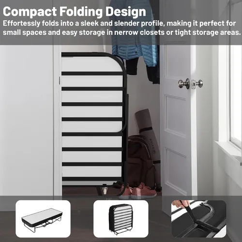 Miniatura 5 de Treaton, Cama plegable plegable de 16 pulgadas con colchones de espuma viscoelástica de 5 pulgadas, marco plegable de metal resistente, totalmente