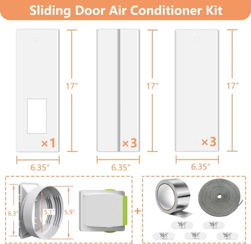 Miniatura 5 de Kit de ventilación de CA para puerta corredera de 105 pulgadas con red de pantalla y 2 burletes herméticos de ahorro de energía, universal, 5.0/5.9