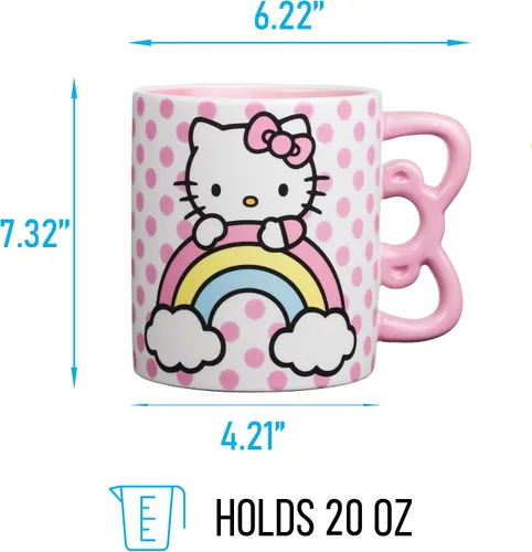 Miniatura 3 de Silver Buffalo Sanrio Hello Kitty Puntos Arcoíris 3D Taza de cerámica esculpida con asa con forma de arcoíris, 20 onzas Sanrio Hello Kitty Rainbow