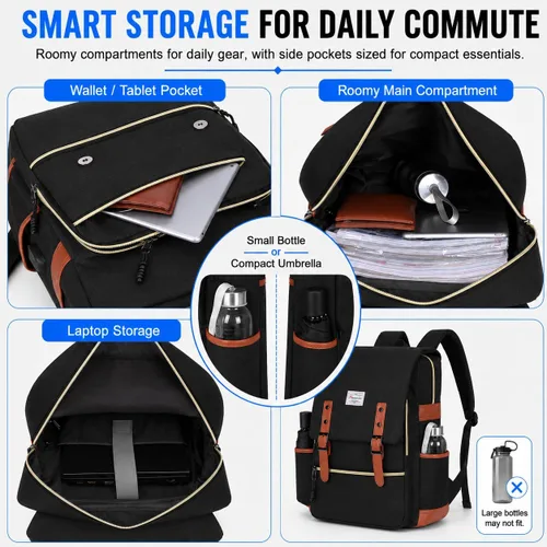 Miniatura 4 de Modoker - Mochila vintage para laptop, para mujeres y hombres, mochila para la escuela y la universidad