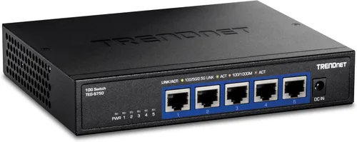 TRENDnet Switch 10G de 5 puertos, TEG-S750, 5 puertos RJ-45 de 10G, capacidad de conmutación de 100 Gbps, soporta conexiones 2.5G y 5G-Base-T,